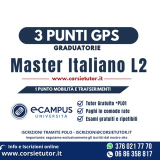 Master L2 Ecampus - valido 3 punti in GPS iscrizioni aperte in tutta Italia su Corsietutor.it